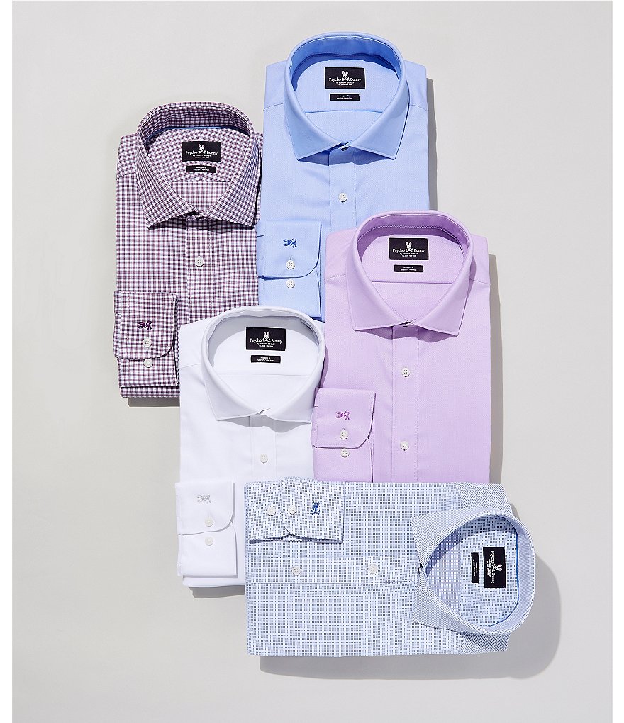 Psycho Bunny Non-Iron Modern Fit Spread Collar Solid Dress Shirt