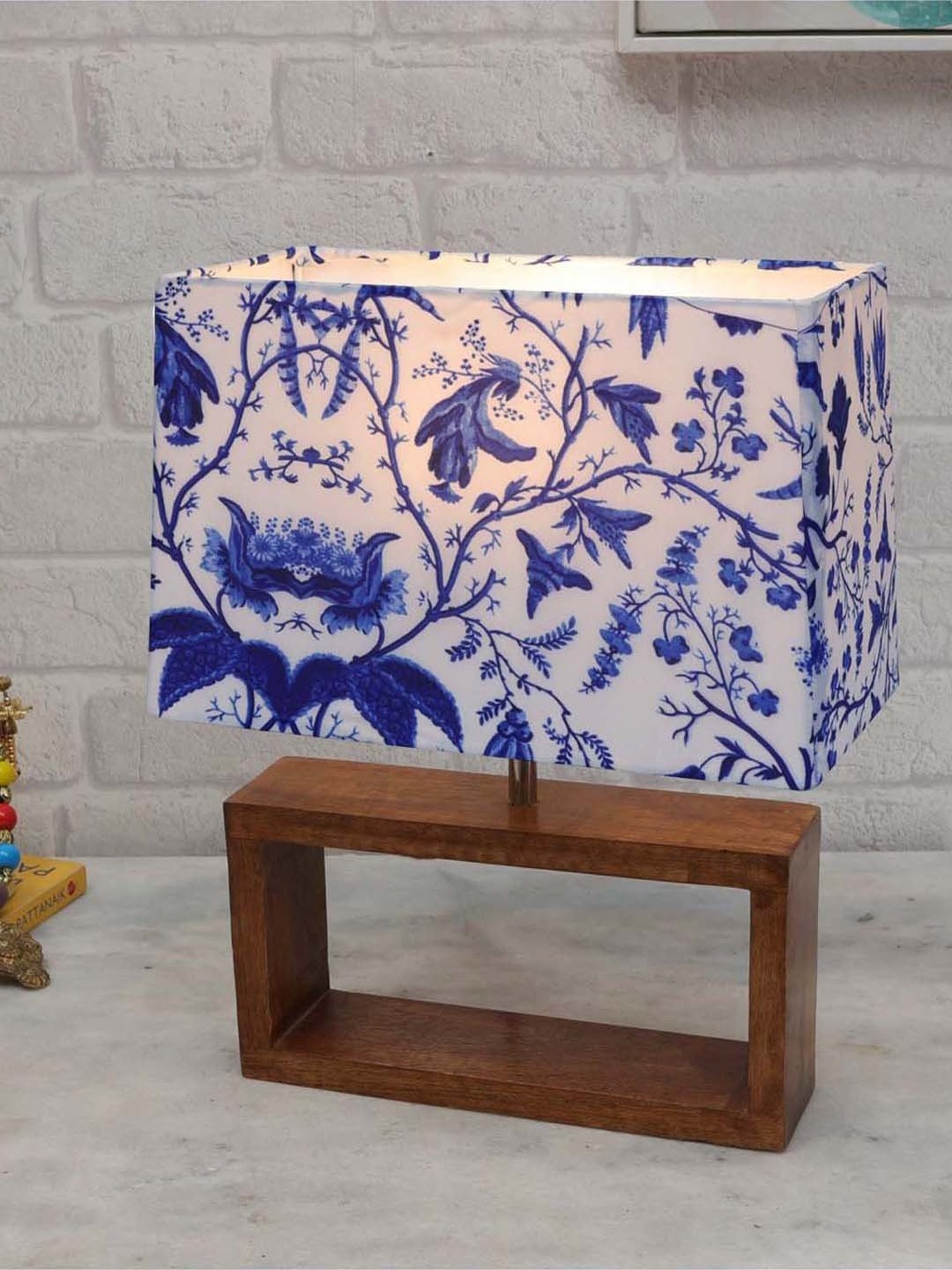 Homesake Blue & Brown Wood Bedside Desk Nightstand Table Lamp