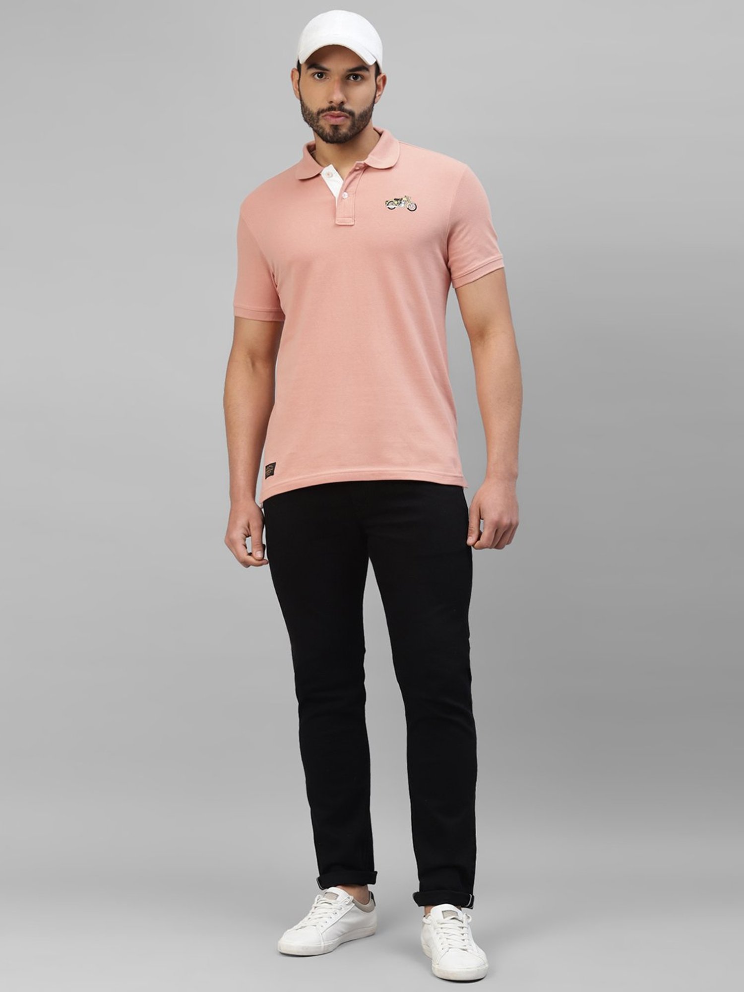 Royal Enfield Peach Regular Fit Basic Motorcycle Polo T-Shirt