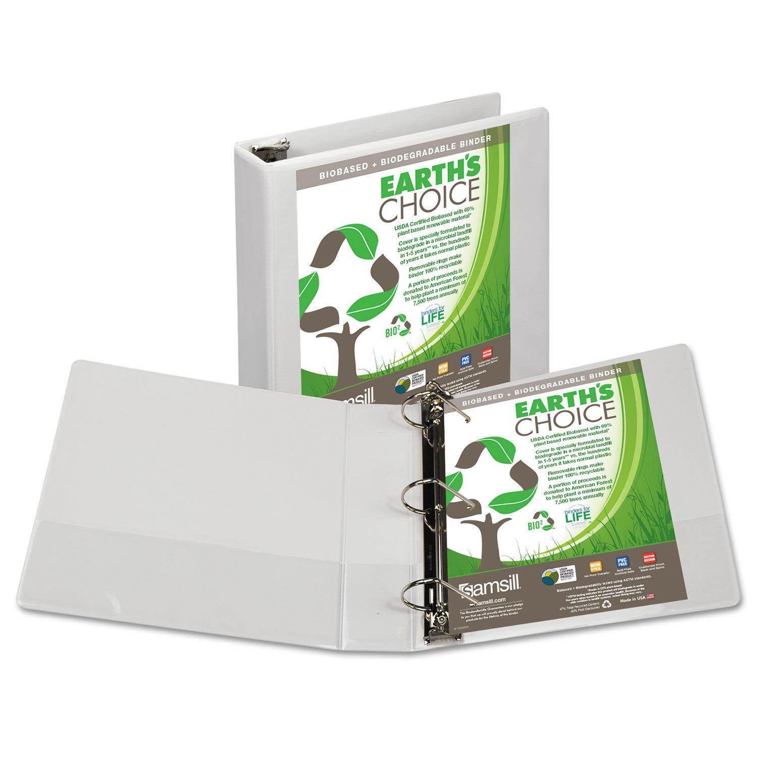 Samsill Earths Choice Biobased + Biodegradable D-Ring View Binder 2" Cap White