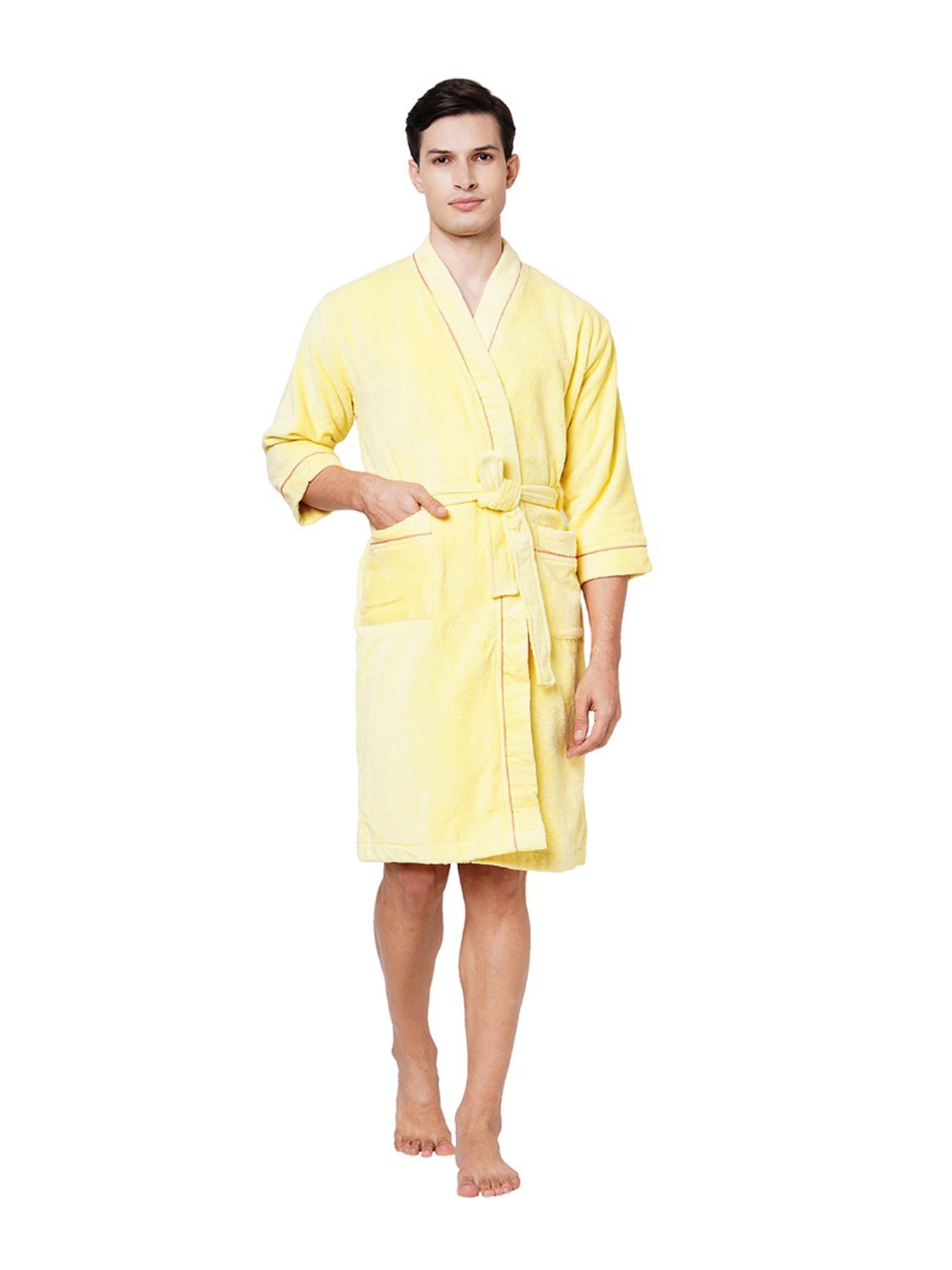 Spaces Exotica Yellow 380 GSM Cotton Bath Robe (M)