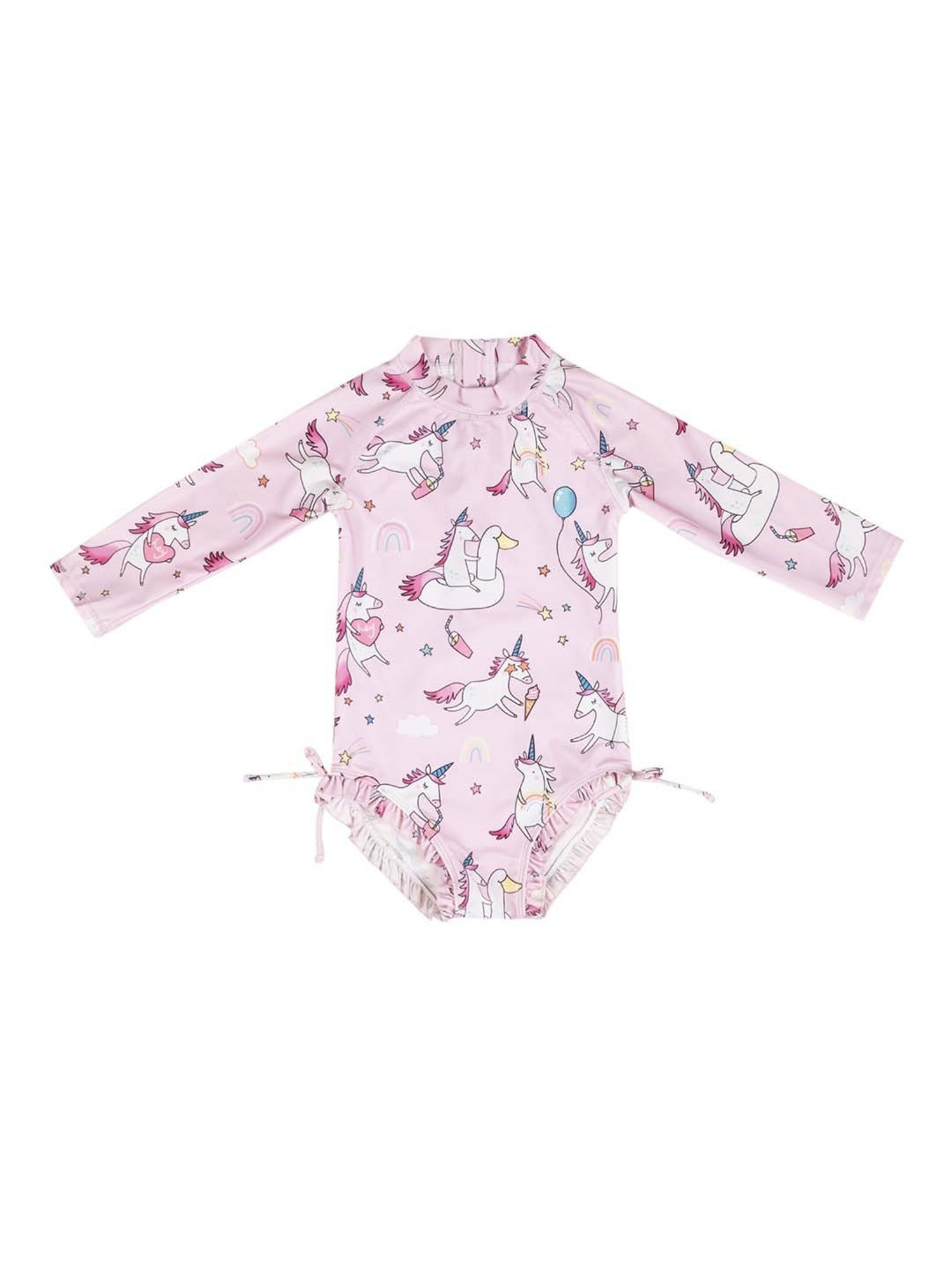Baby Moo Kids Pink Printed Full Sleeves Swimming Costume