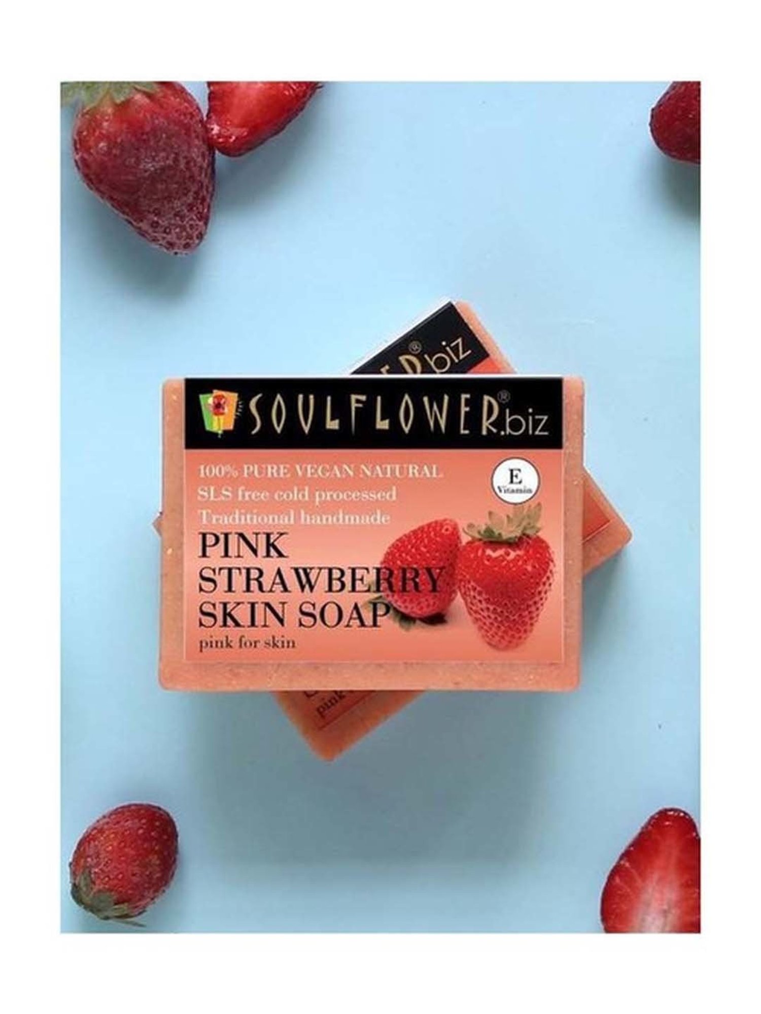 Soulflower Pink Strawberry Skin Soap - 150 gm