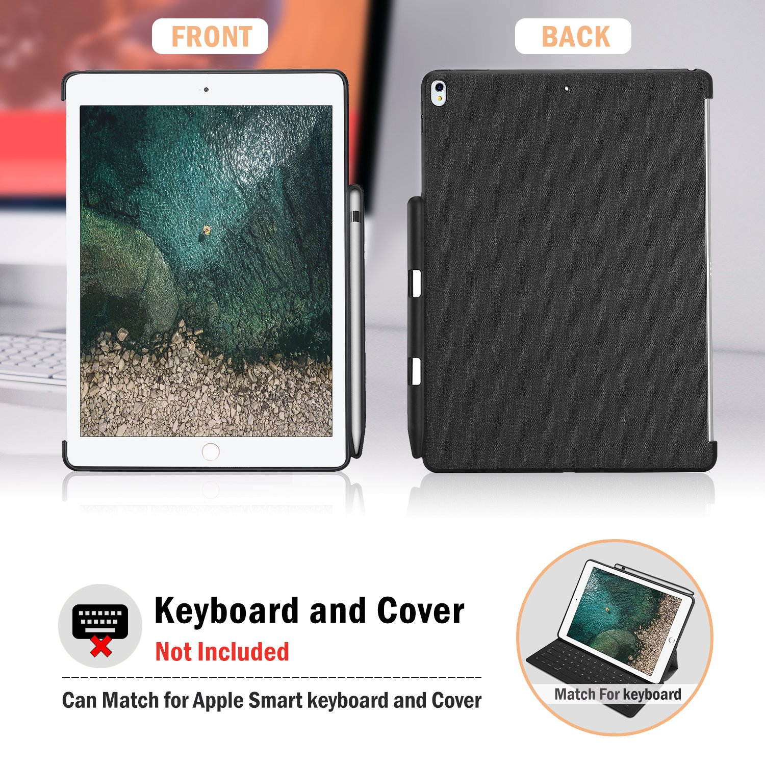 ProCase iPad Air 10.5" (3rd Gen) 2019 / iPad Pro 10.5 2017 Case, Companion Back Cover with Apple Pencil Holder for 10.5" iPad Air/iPad Pro 10.5, Work with Apple Smart Keyboard and Smart Cover &ndash;Black