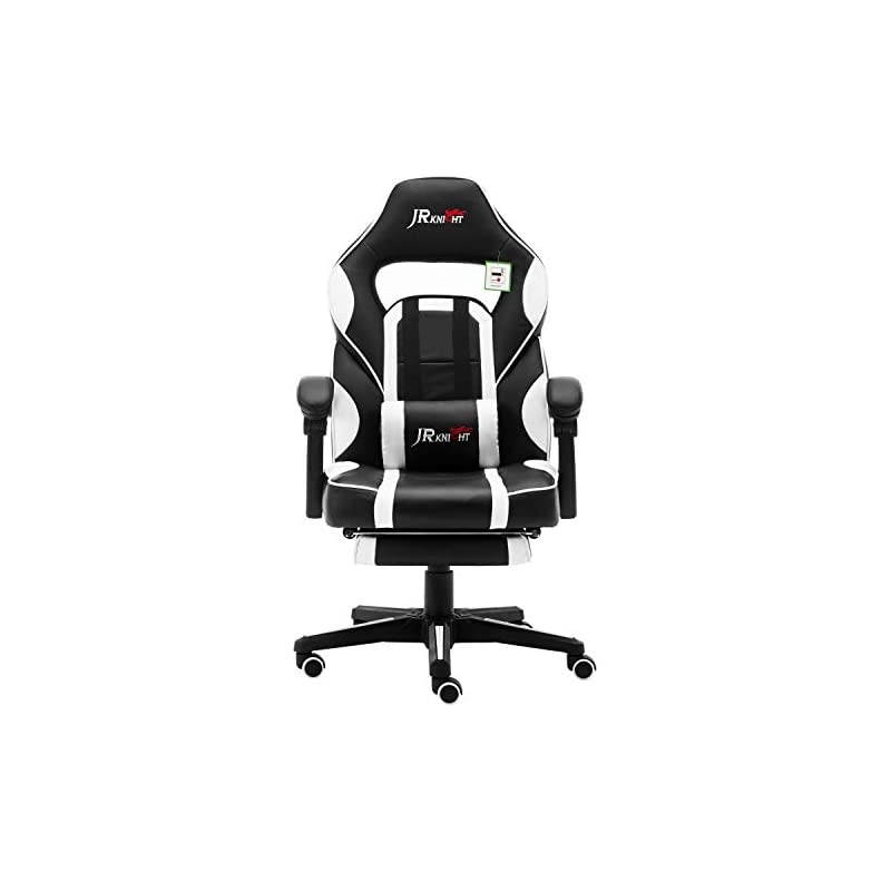 Ergonomic Gaming Chair with Footrest, Professional Gamer Design Home Office Computer Executive Swivel Racing Chair, PU Leather Padding Desk Chair (Black&White)