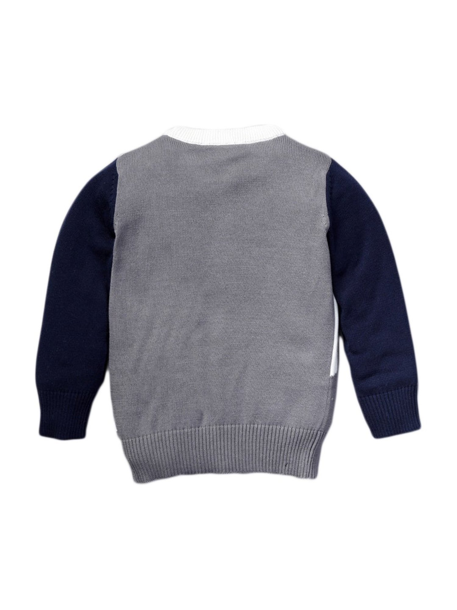 Pranava Kids Grey Cotton Color Block Pattern Sweater