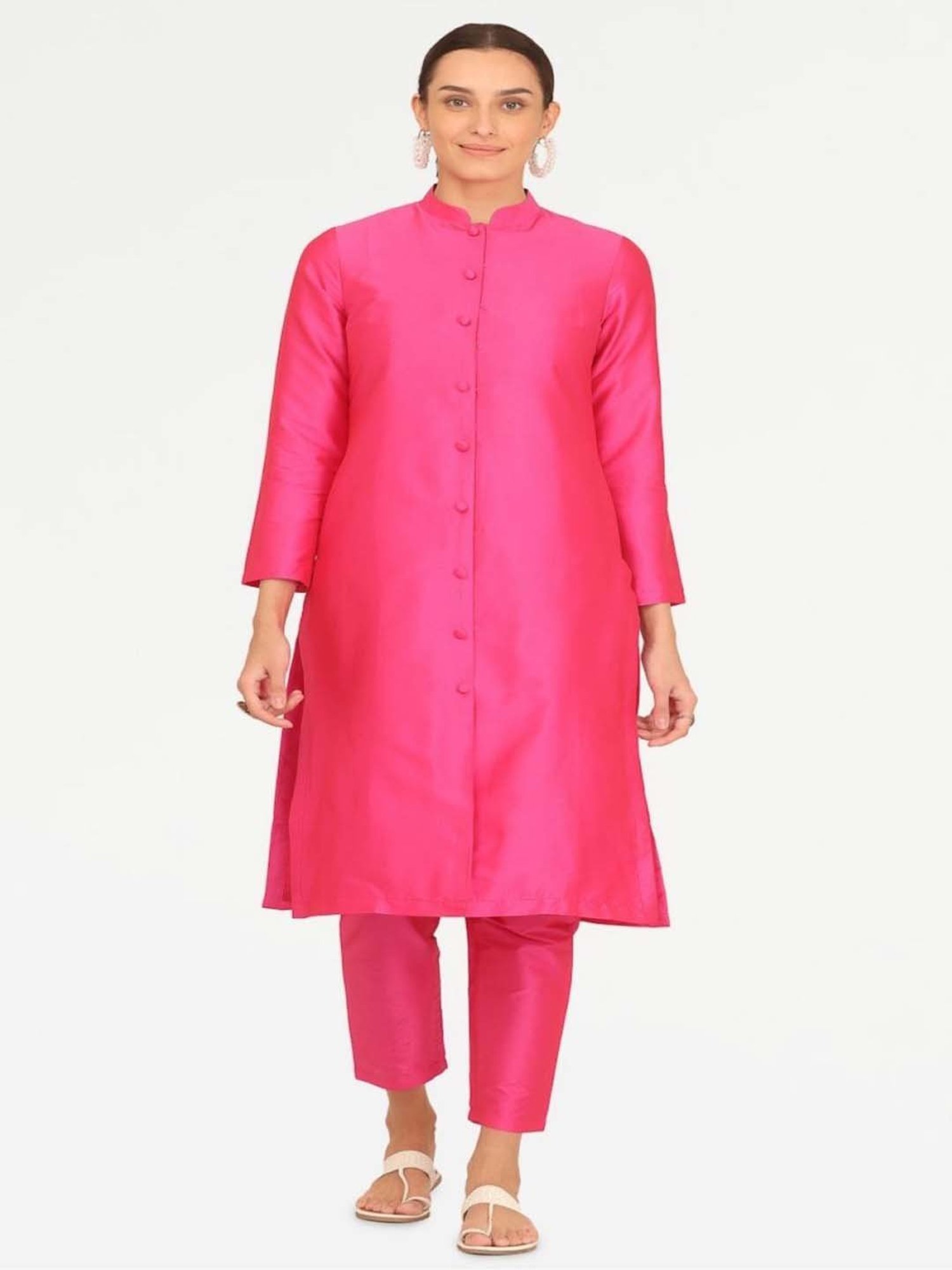 Kaanchie Nanggia Pink Taffeta Jacket with Pant