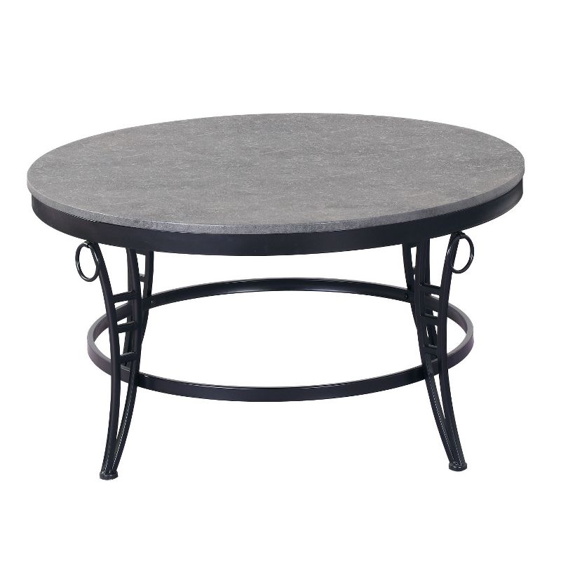 Wallace & Bay T229-00 Emmerson 35 Inch Round Contemporary Modern Accent Cocktail Coffee Table with Metal Base, Cathedral Gray and Black
