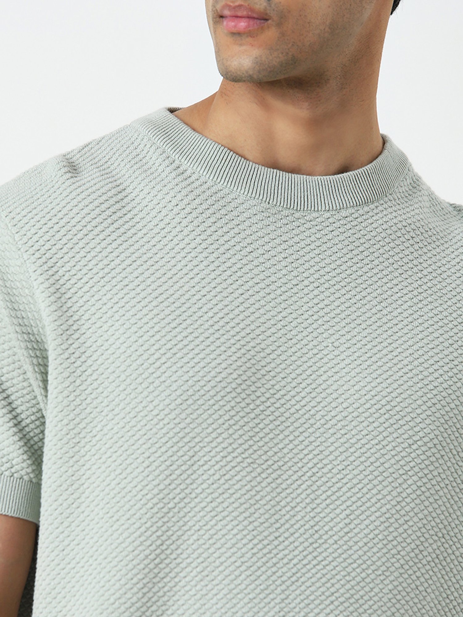 Ascot by Westside Mint Self-Textured Relaxed-Fit Cotton T-Shirt