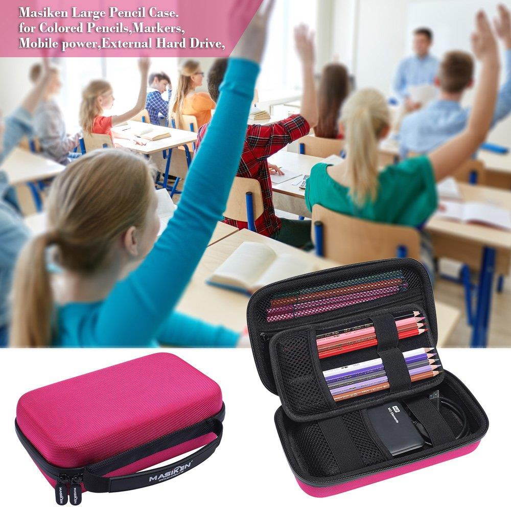 Big Capacity Multifunction Pencil Case - MASiKEN Hard Stationery Pencil Pen Case Storage Bag Pouch (Pink)