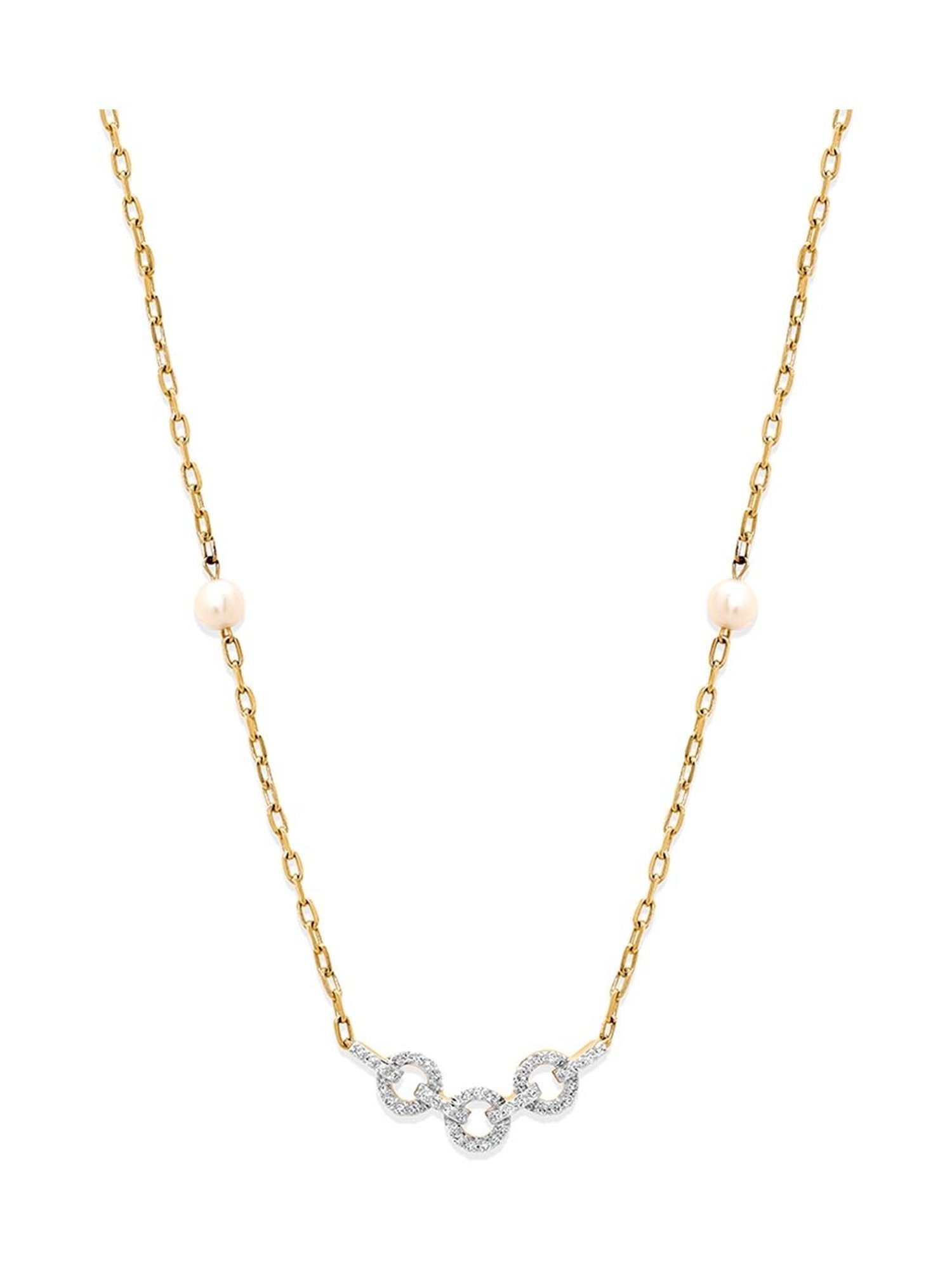 Mia by Tanishq Nature's Finest 14k Gold Diamond Interlocked Pearl Princess Necklace for Women