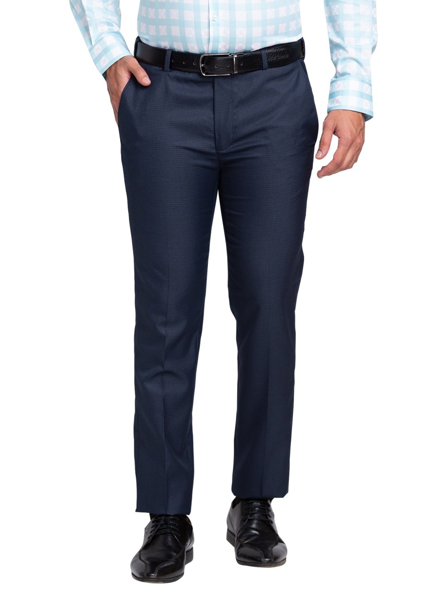 Park Avenue Blue Super Slim Fit Checks Trousers