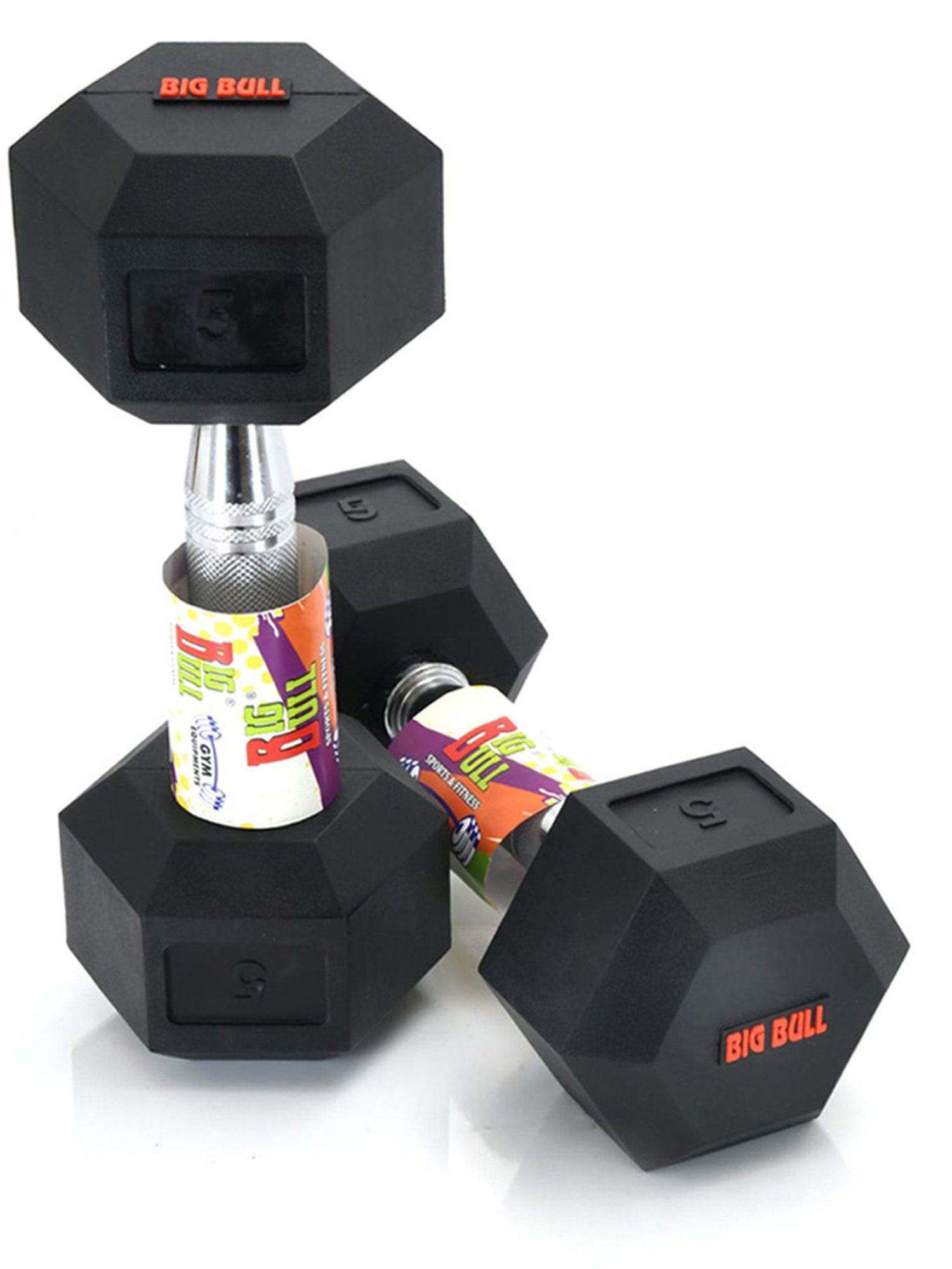 BIGBULL Rubber Coated Solid Hex Dumbbell (Pack Of Two) (2.5 Kg x 2pc (Total = 5 kg))