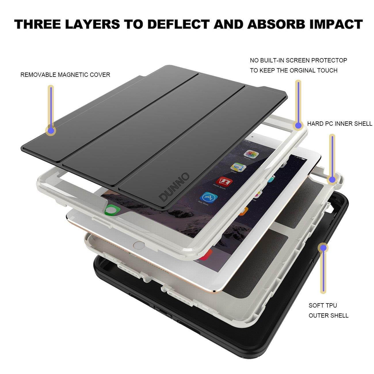 iPad 9.7 2017/2018 case - DUNNO Heavy Duty Full Body Rugged Protective Case Auto Sleep/Wake Up Stand Folio & Three Layer Design Apple iPad 9.7 inch 2017/2018 (Black+Gray)