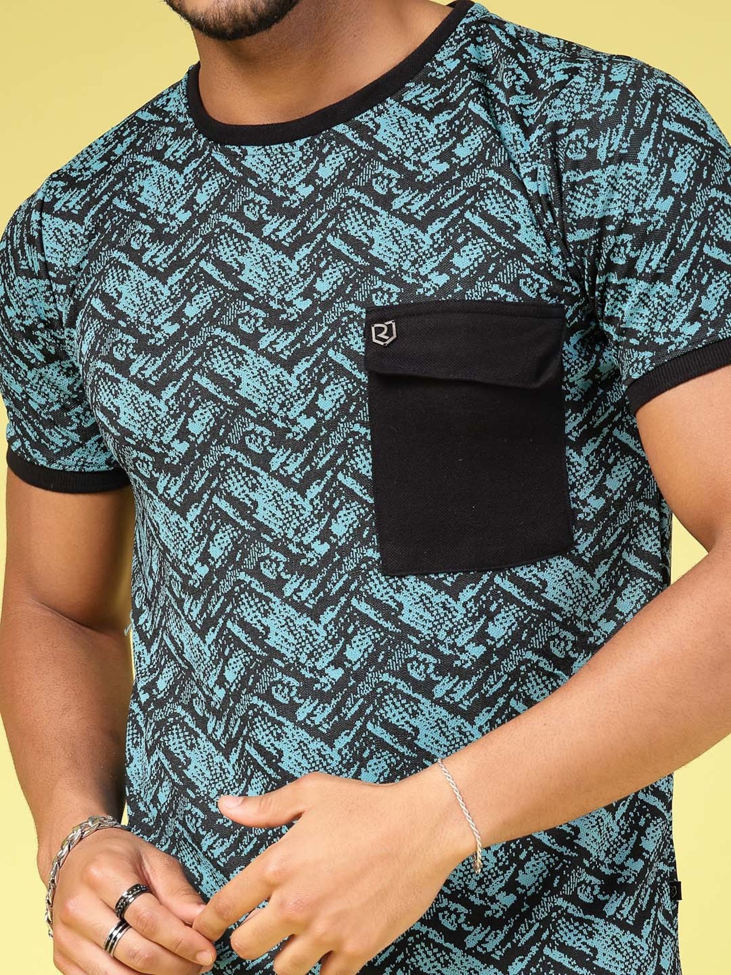 Rigo Teal Slim Fit Printed T-Shirt & Shorts Set