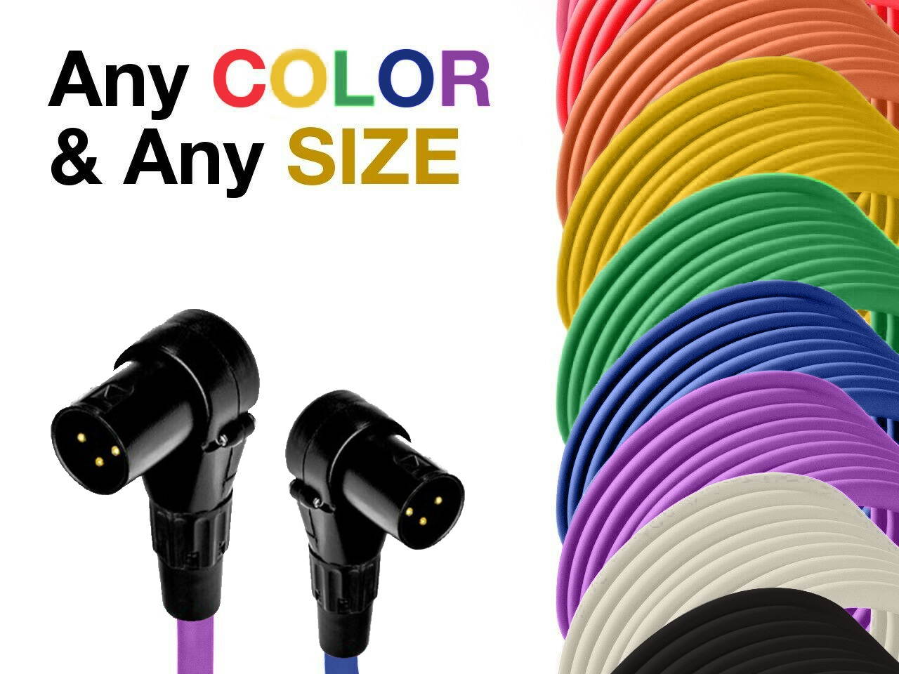 Right Angle 3-Pin XLR Male Balanced Cable Custom Length, Color Professional Cord