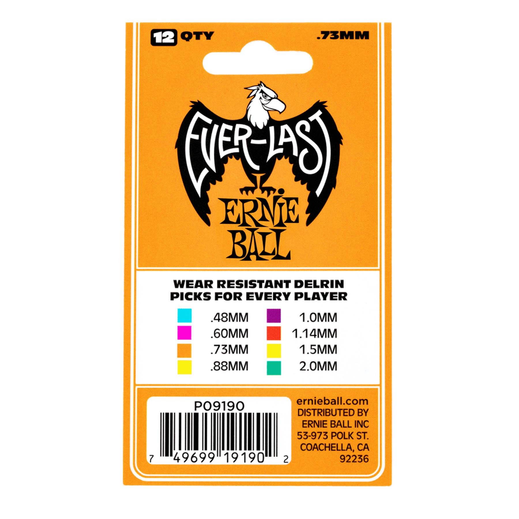 Ernie Ball Everlast Guitar Picks, 12 Pack, 73mm