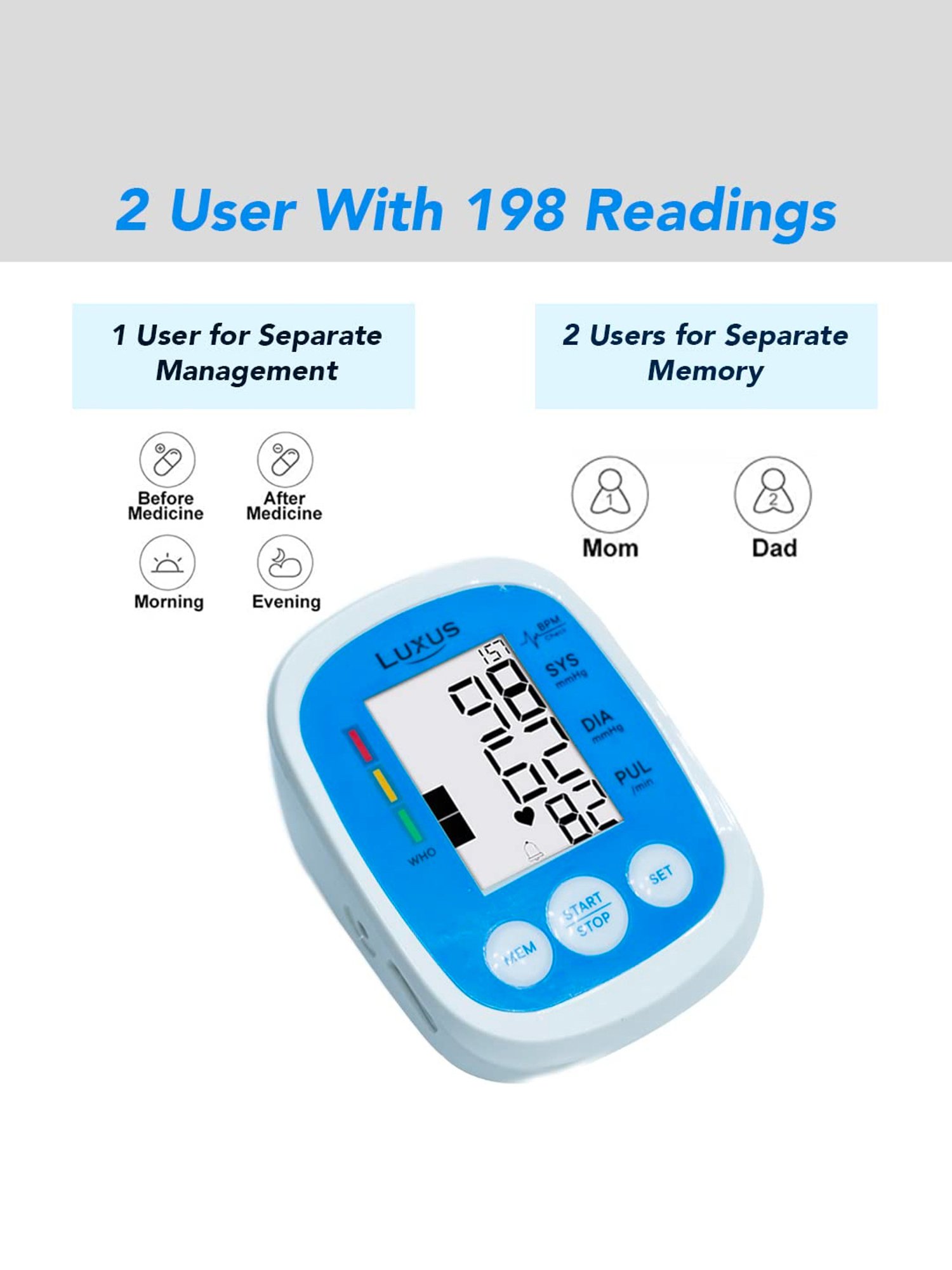 Luxus BP-105 Digital Automatic Blood Pressure Monitor with USB C Port Complete Kit (Blue & White)