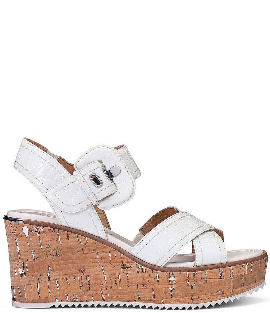 Donald Pliner Judee Croco Print Patent Leather Platform Wedge Sandals