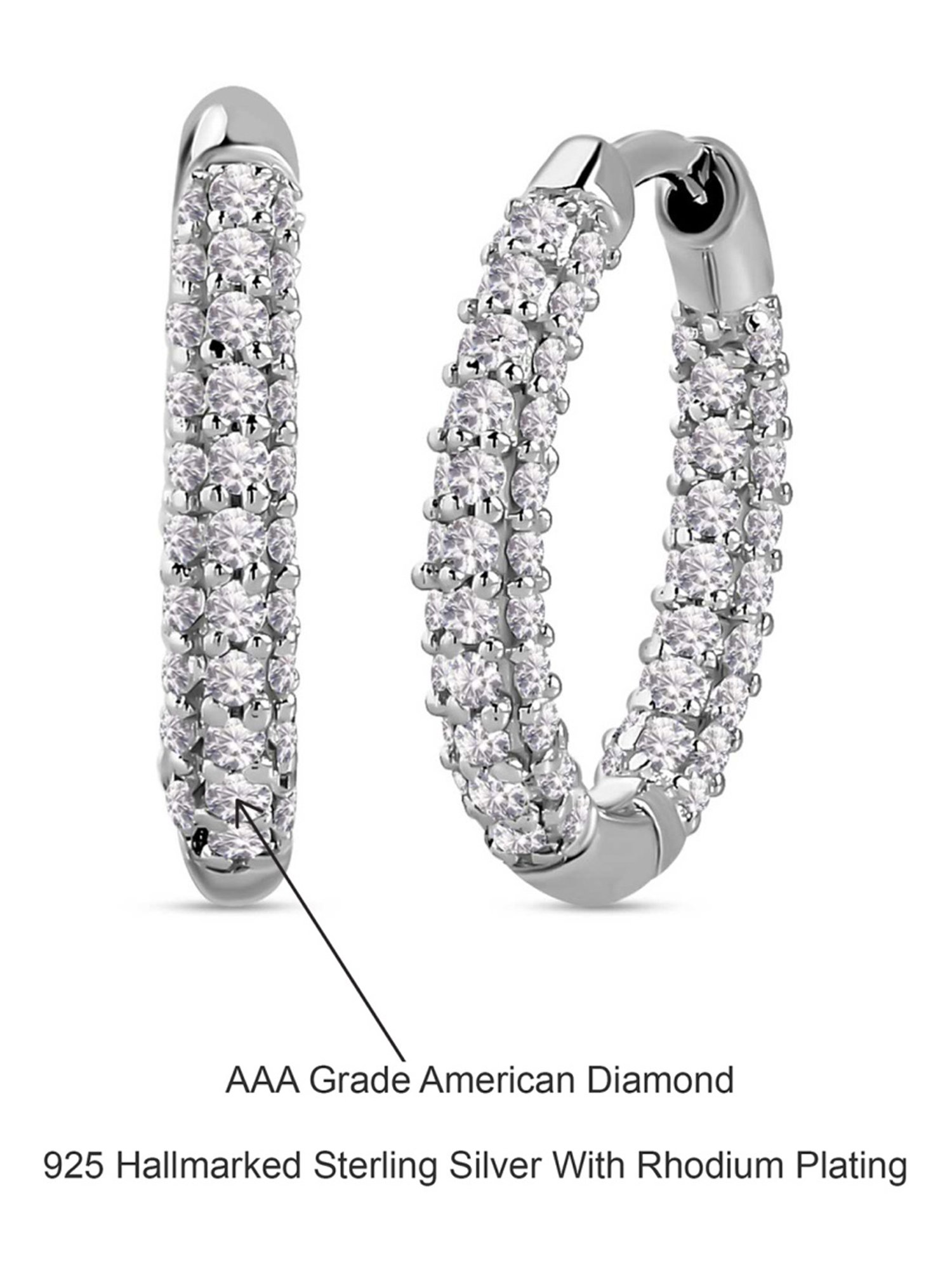 Ornate Jewels 925 Sterling Silver American Diamond Hoop Earrings for Women