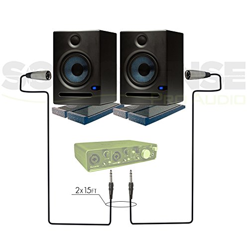 PreSonus Eris E5 (Pair) Active Monitors with Primacoustic IsoPlane Isolation Pads TRS to XLR-M Cables