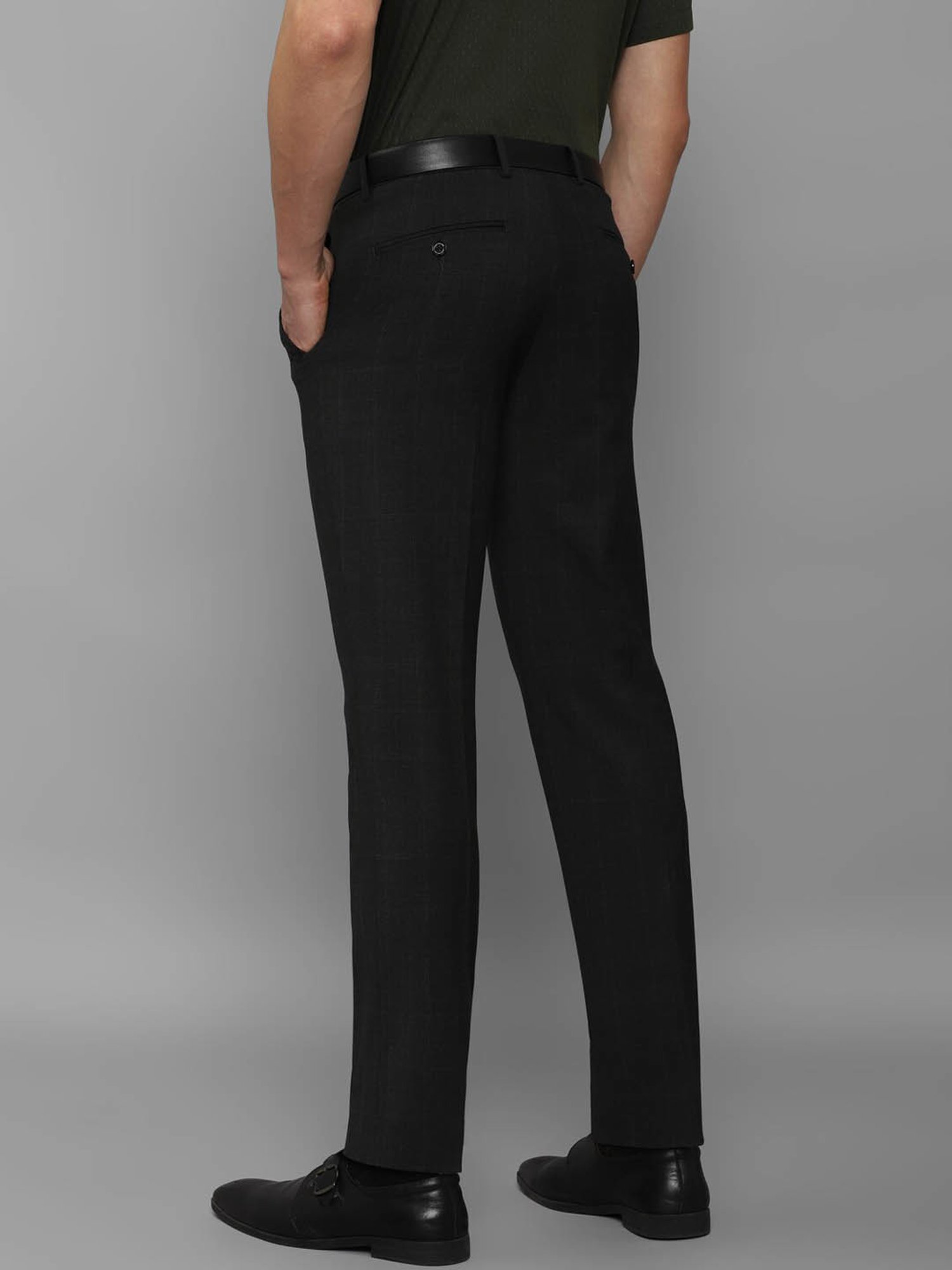 Louis Philippe Black Slim Fit Checks Trousers