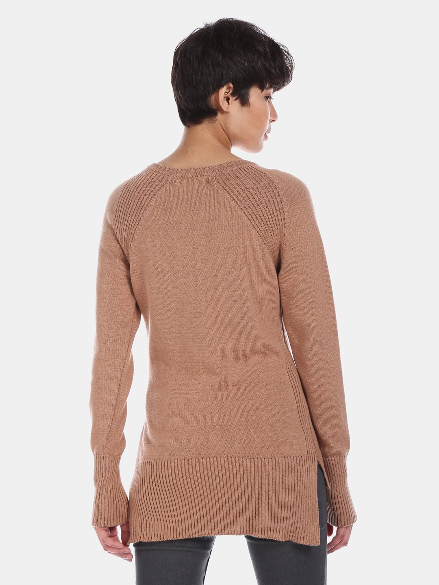U.S. Polo Assn. Brown Self Design V Neck Sweater