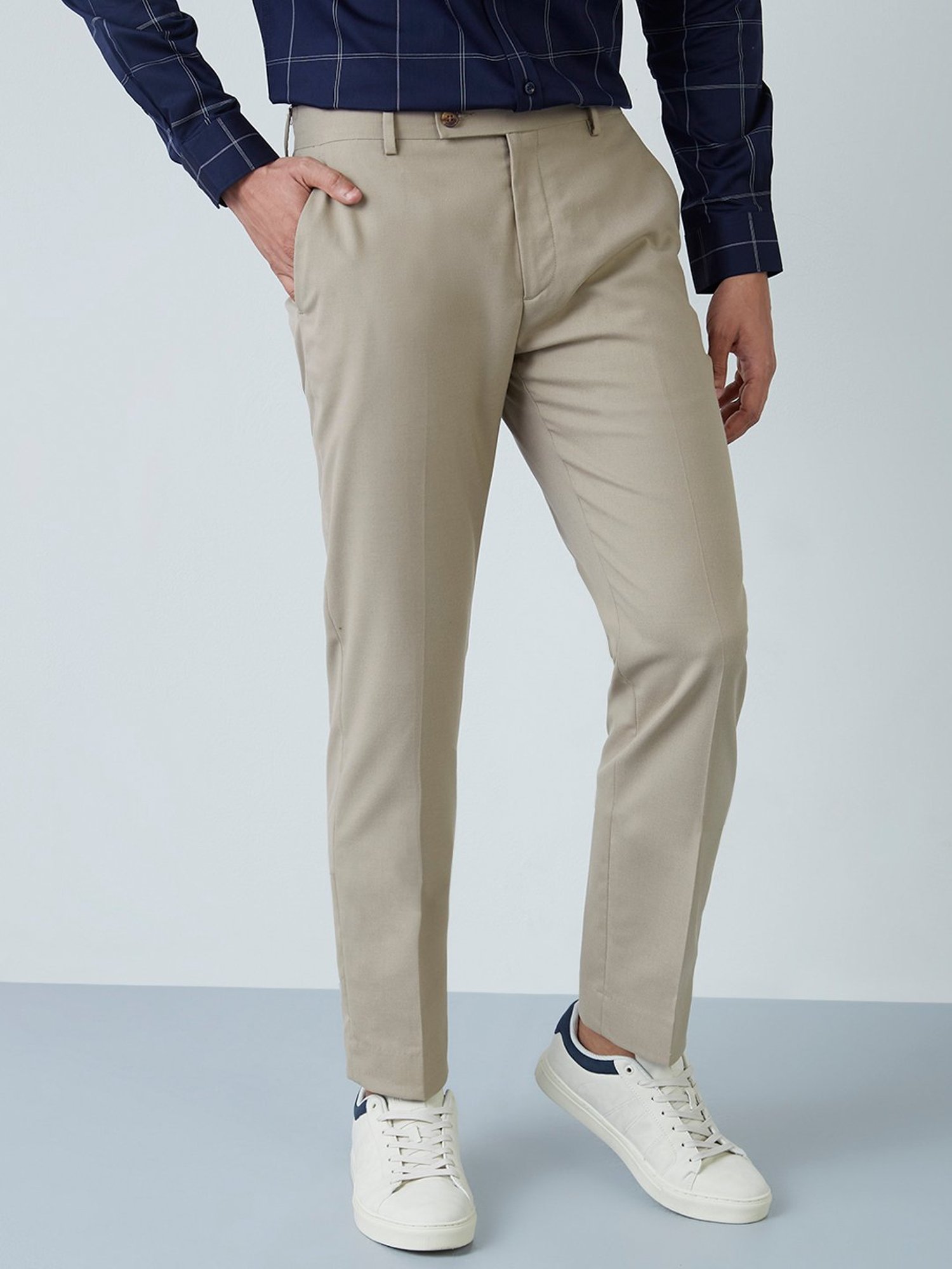 WES Formals by Westside Light Khaki Slim-Fit Trousers