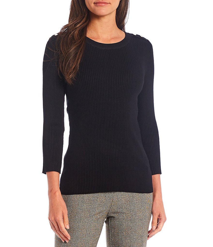 Alex Marie Rosa 3/4 Sleeve Button Front Round Neck Cardigan