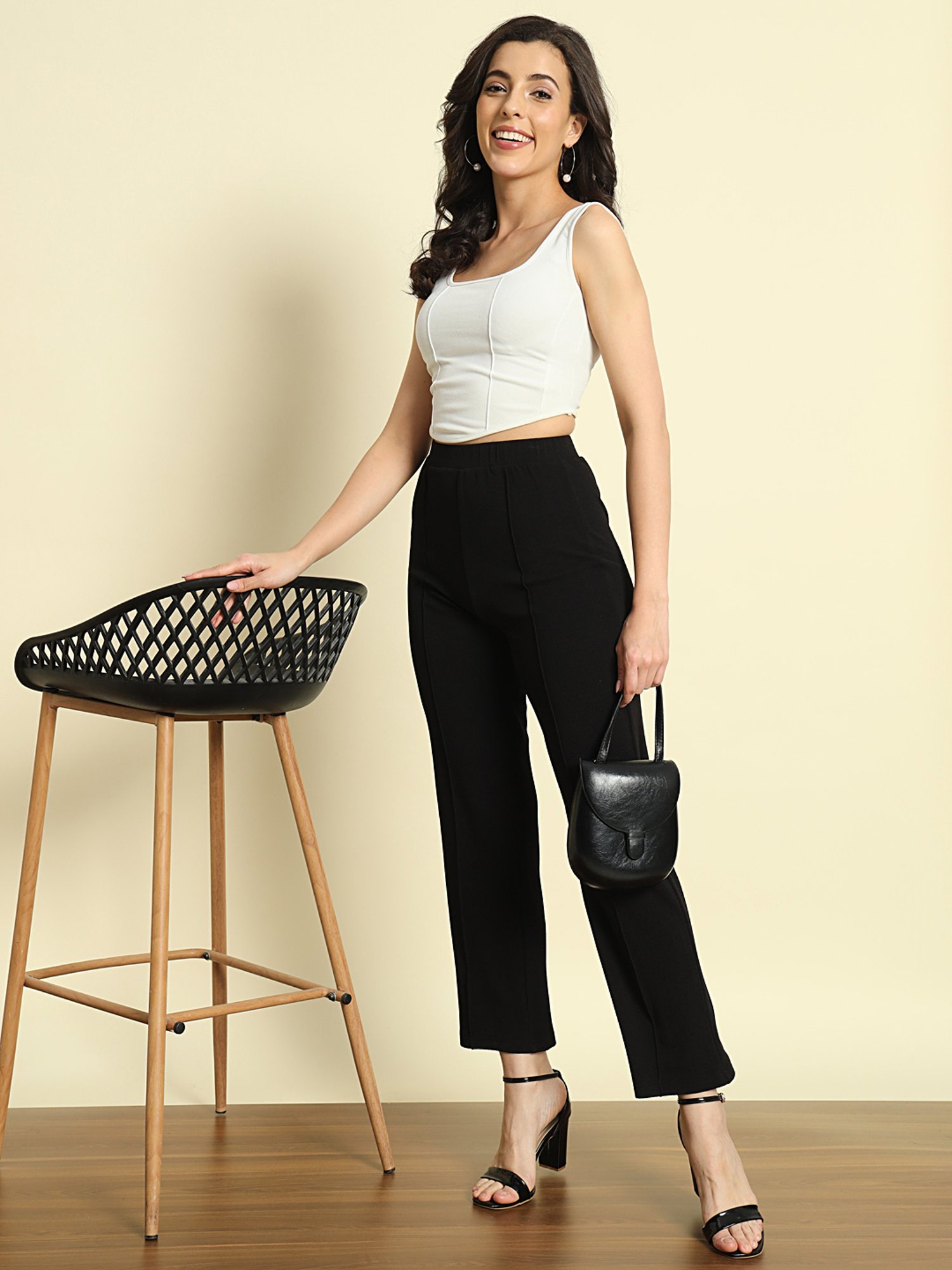 Trend Arrest Black Straight Fit High Rise Trousers