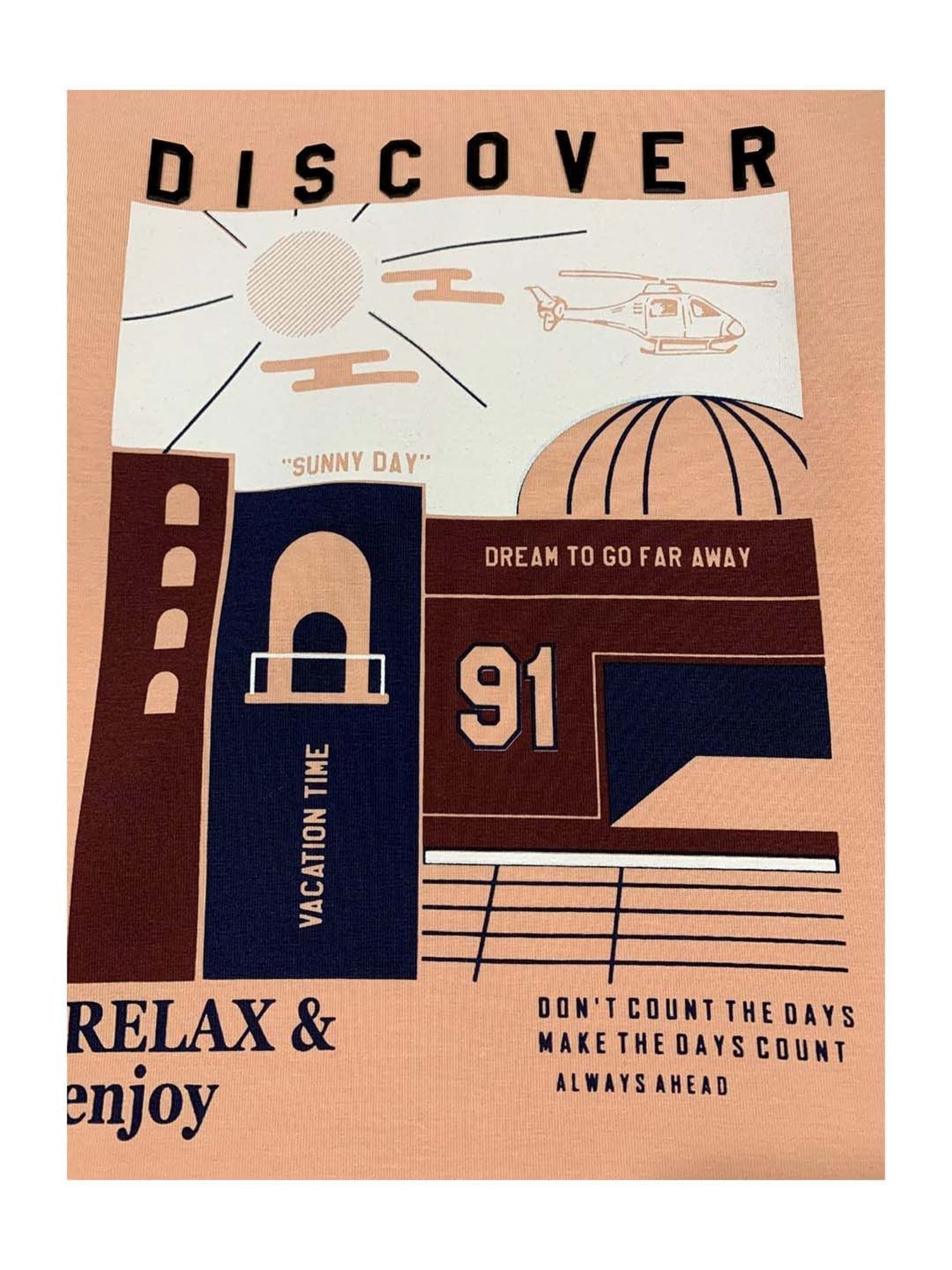 Cavio Kids Peach Printed Full Sleeves T-Shirt