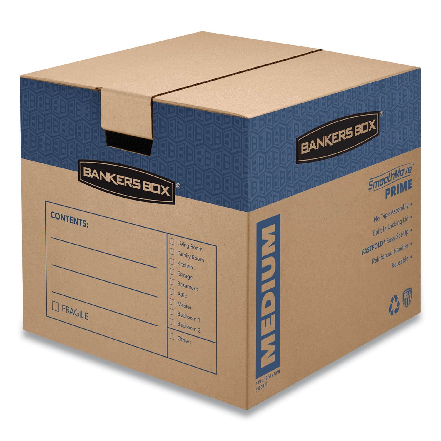 Bankers Box SmoothMove Prime Medium Moving Boxes 18l x 18w x 16h Kraft/Blue 8