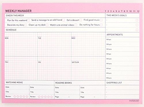 PAPERIAN Weekly Manager - Undated Weekly Desk Pad Scheduler, Planner (Weekly, Bubblegum Pink)