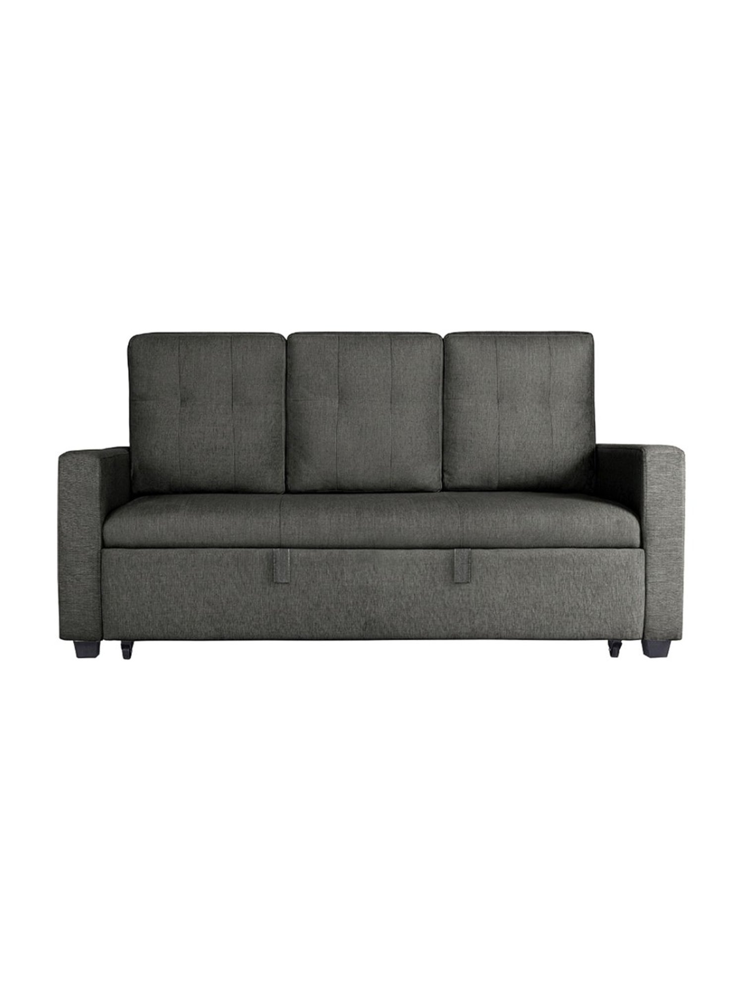 Duroflex Ease Quilted Grey Wood 3 Seater Sofa Cum Bed with Pullout Mechanism
