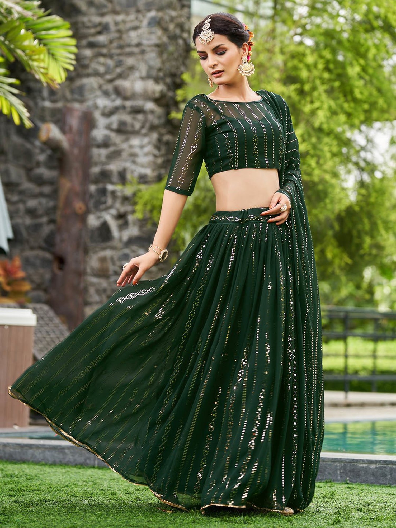 Warthy Ent Green Embellished Lehenga Choli Set With Dupatta