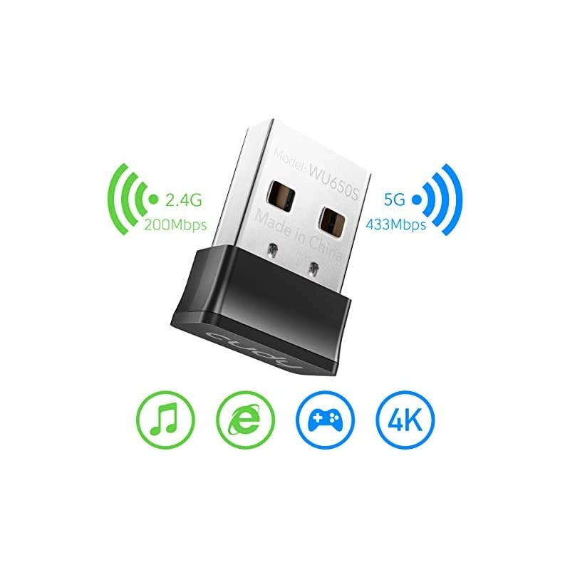 650Mbps Nano Size USB WiFi Adapter, Dual Band 5GHz/2.4GHz Wireless Adapter for PC or Laptop, Windows, Mac OS