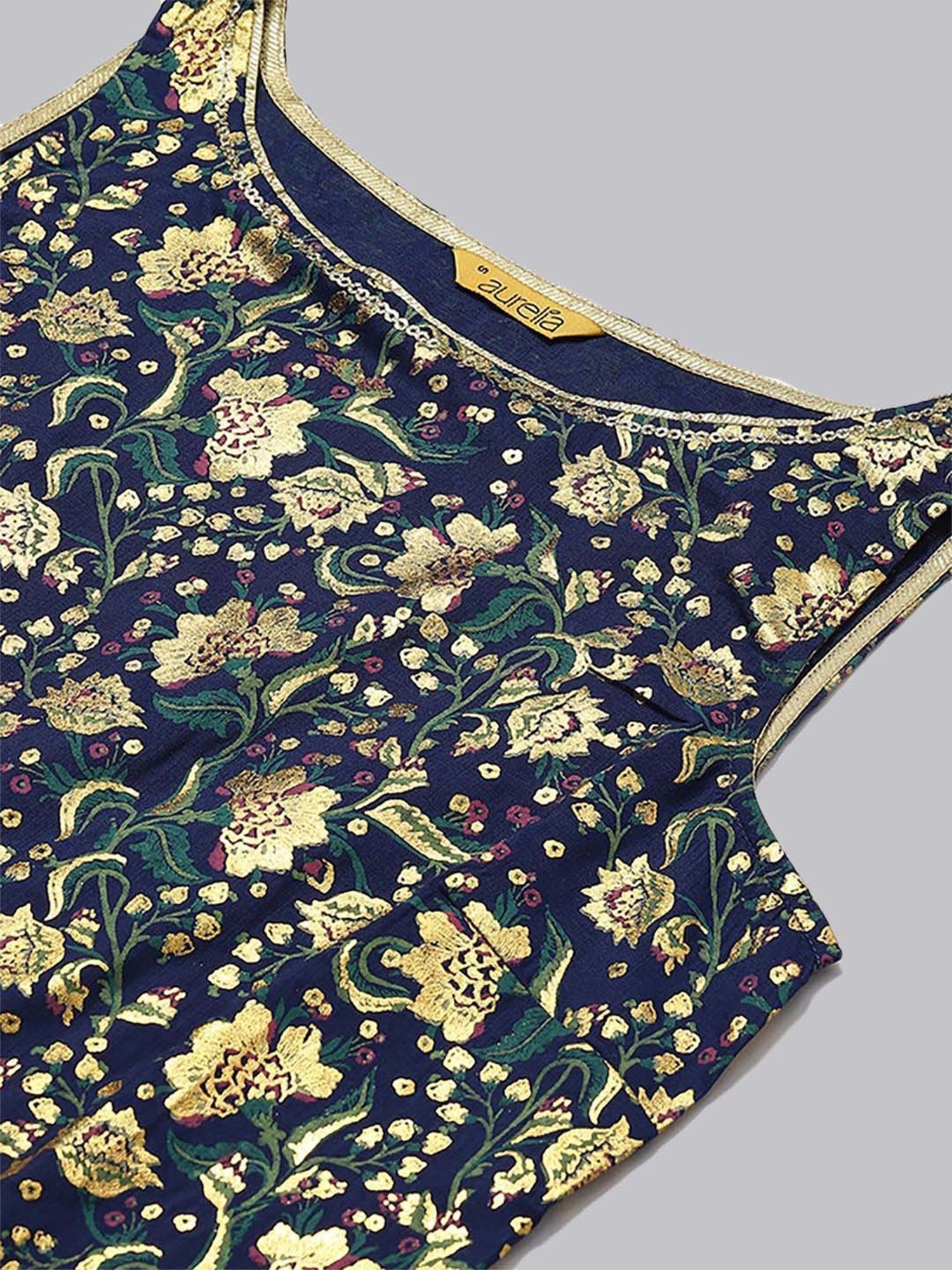 Aurelia Women Blue Floral Print Viscose Blend Kurta Set with Palazzos