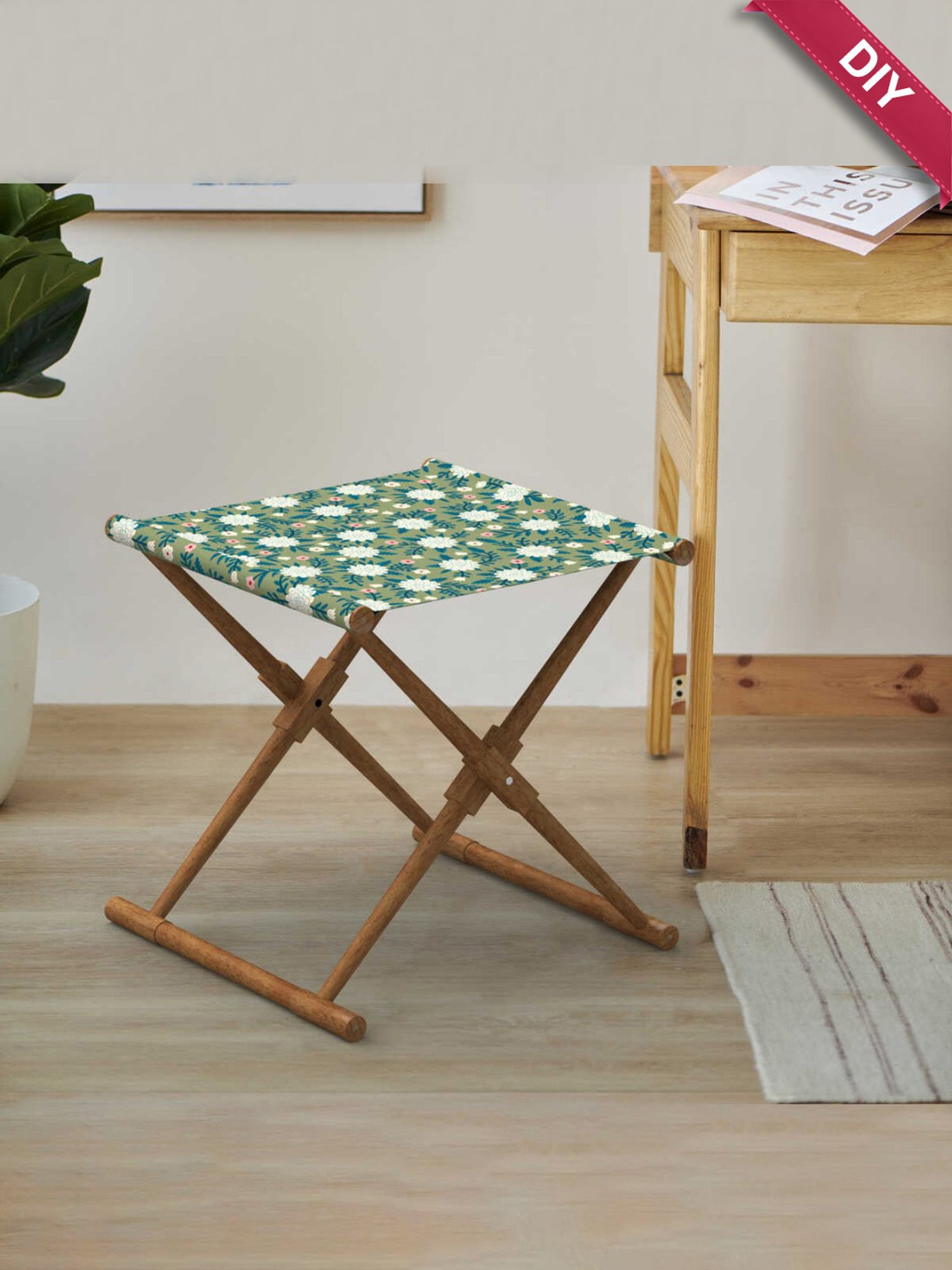 Chumbak French Sahara Solid Mustard Yellow Wood Ottoman