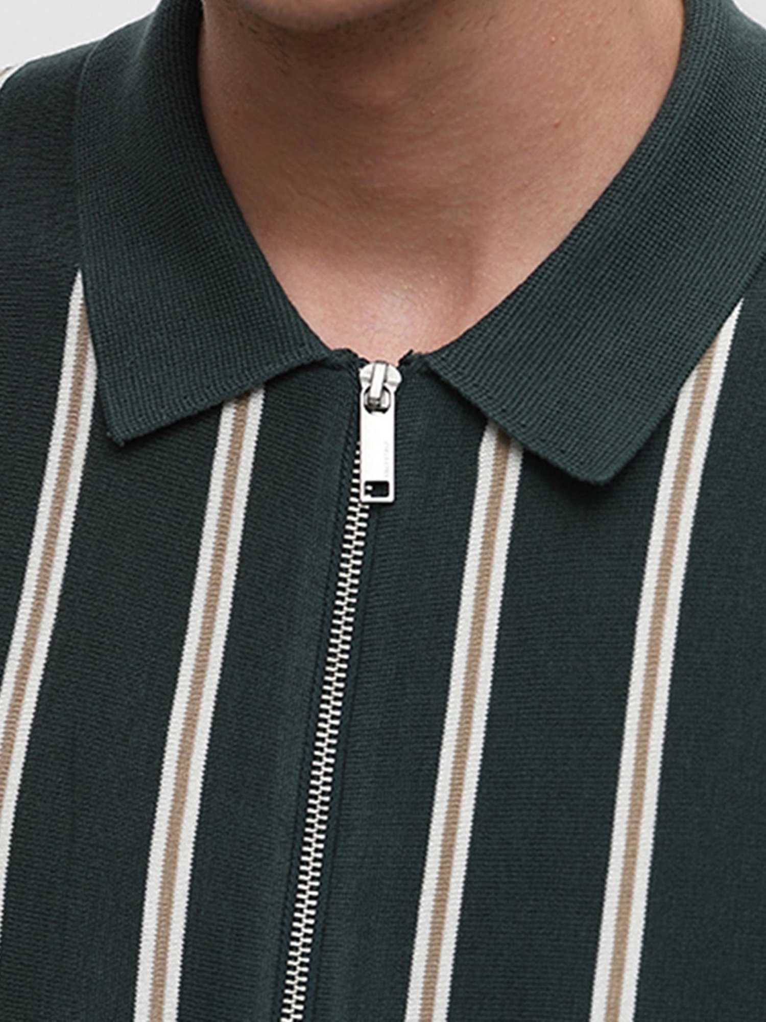 SELECTED HOMME Green Regular Fit Striped Cardigan