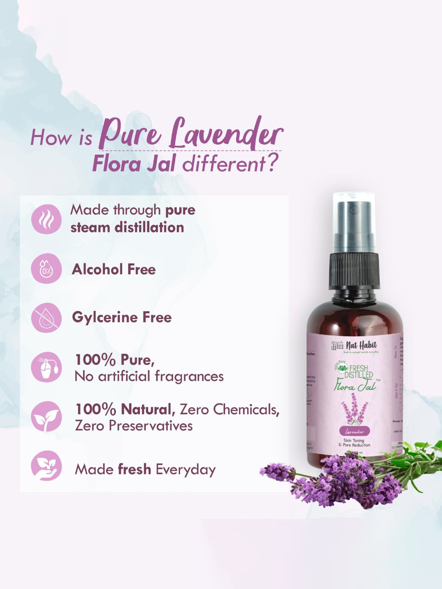 Nat Habit Lavender Fresh Distilled Floral Jal - Pack of 3