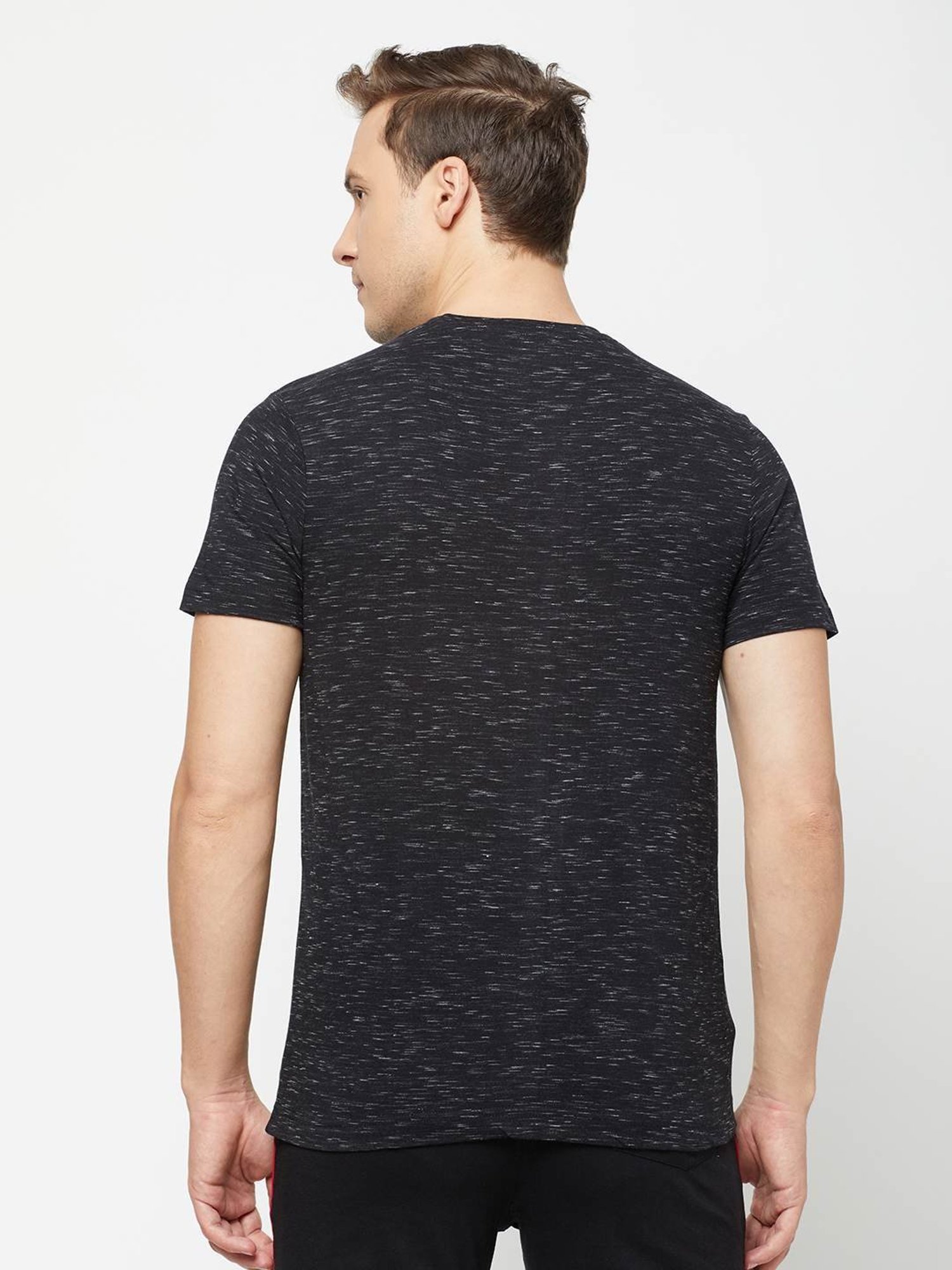 Sporto Flaky Black Regular Fit T-Shirt
