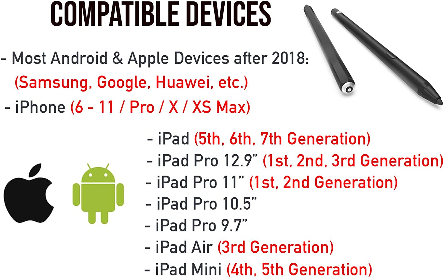 Stylus Pen Compatible with Apple iPhone and iPad (Regular/Pro/Mini), Android, and Google Pixel, Chuwi H2 with Gain Adjust Switch, Active Digital Dual Long Pen  (Black) EPL925