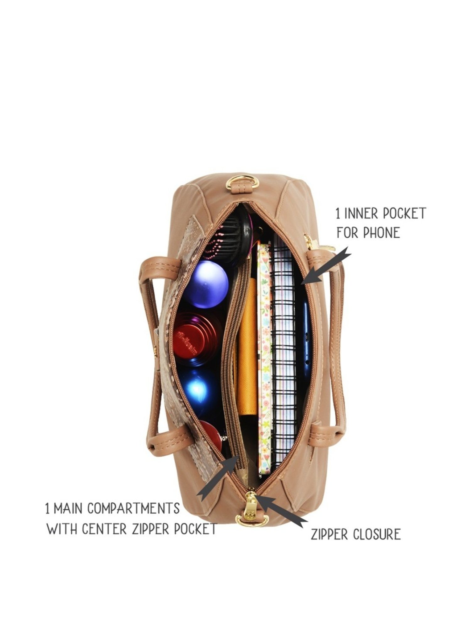 Baggit Brown Solid Medium Handbag