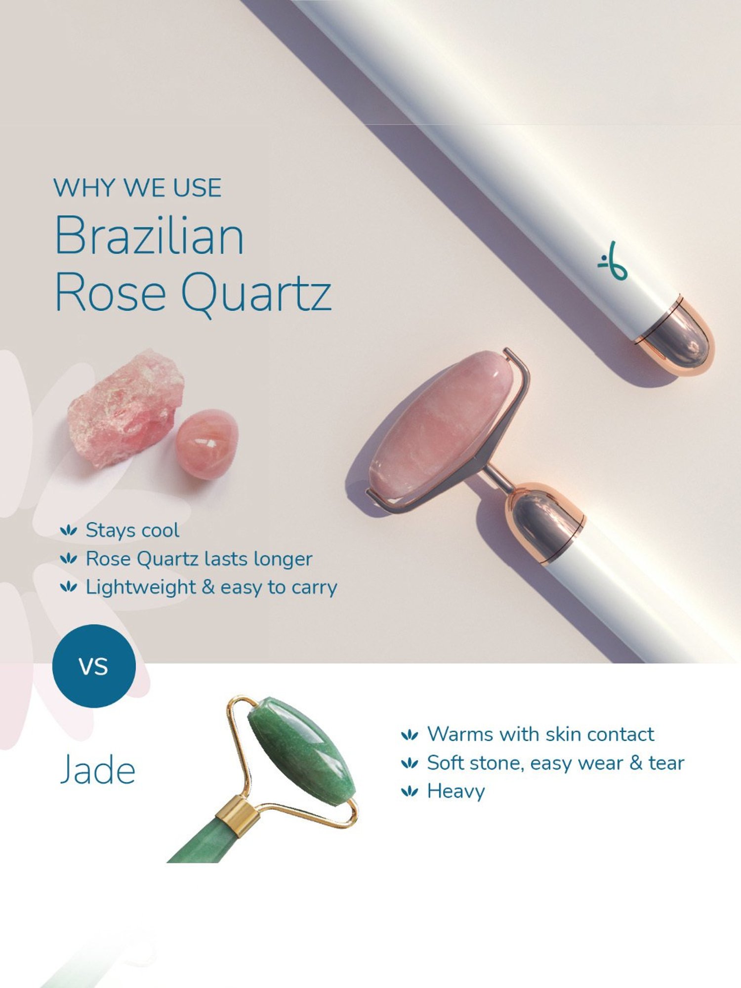 Caresmith Bloom Vibrating Rose Quartz Face Roller, Jade Roller for Face Massager (Pink)