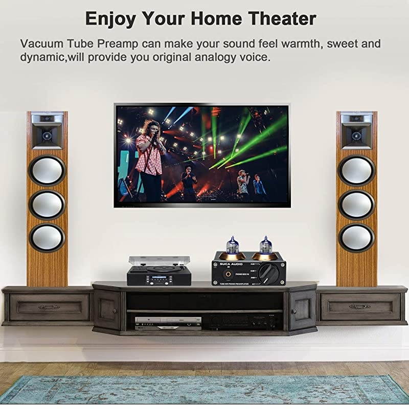 Phono Preamp for Turntable MM Phonograph Stereo Audio Tube Preamplifier with Mini Hi-Fi Stereo, Gain Adjustable Function & DC 12V Power Adapter, Suitable for Record Player