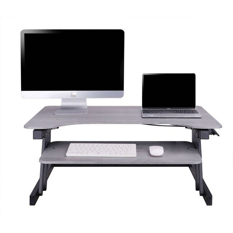37.5" Deluxe Adjustable Height Standing Desk Converter with Dual Monitor Mount and Anti Fatigue Mat Bundle Gray - Rocelco