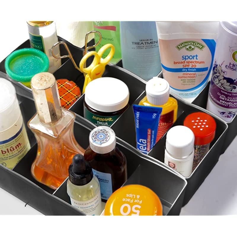 Adjustable Drawer Organizers 6 Set with Customizable Dividers in Stackable Durable Plastic for Underwear Crafts Baby Clothes Office Bathroom amp Under Sink Storage Black