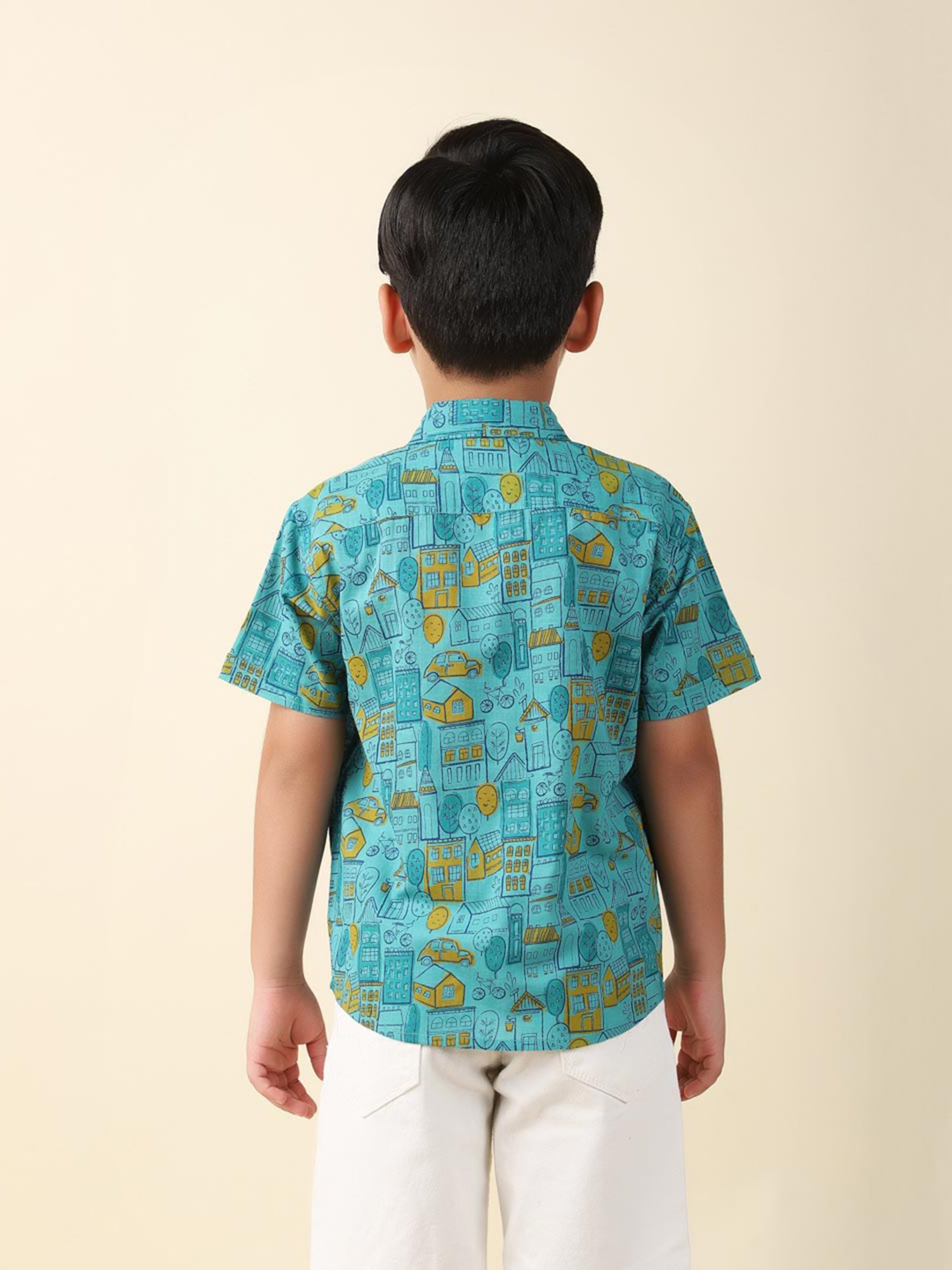 Fabindia Kids Turquoise Printed Shirt