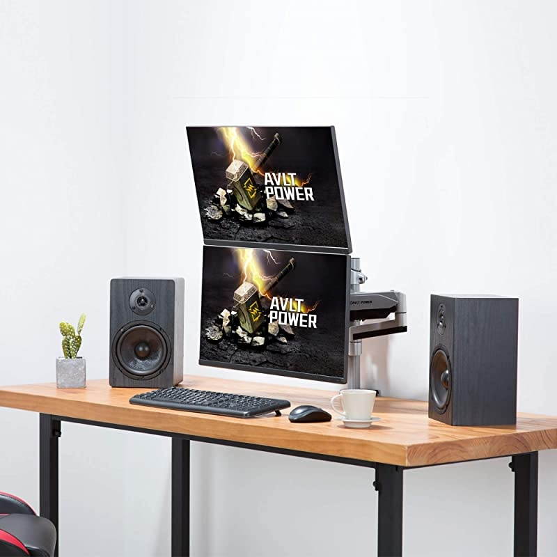 Dual 1327 Stacked Monitor Arm Desk Mount fits Two FlatCurved Monitor Full Motion Height Swivel Tilt Rotation Adjustable Monitor Arm VESACClampGrommetCable Management