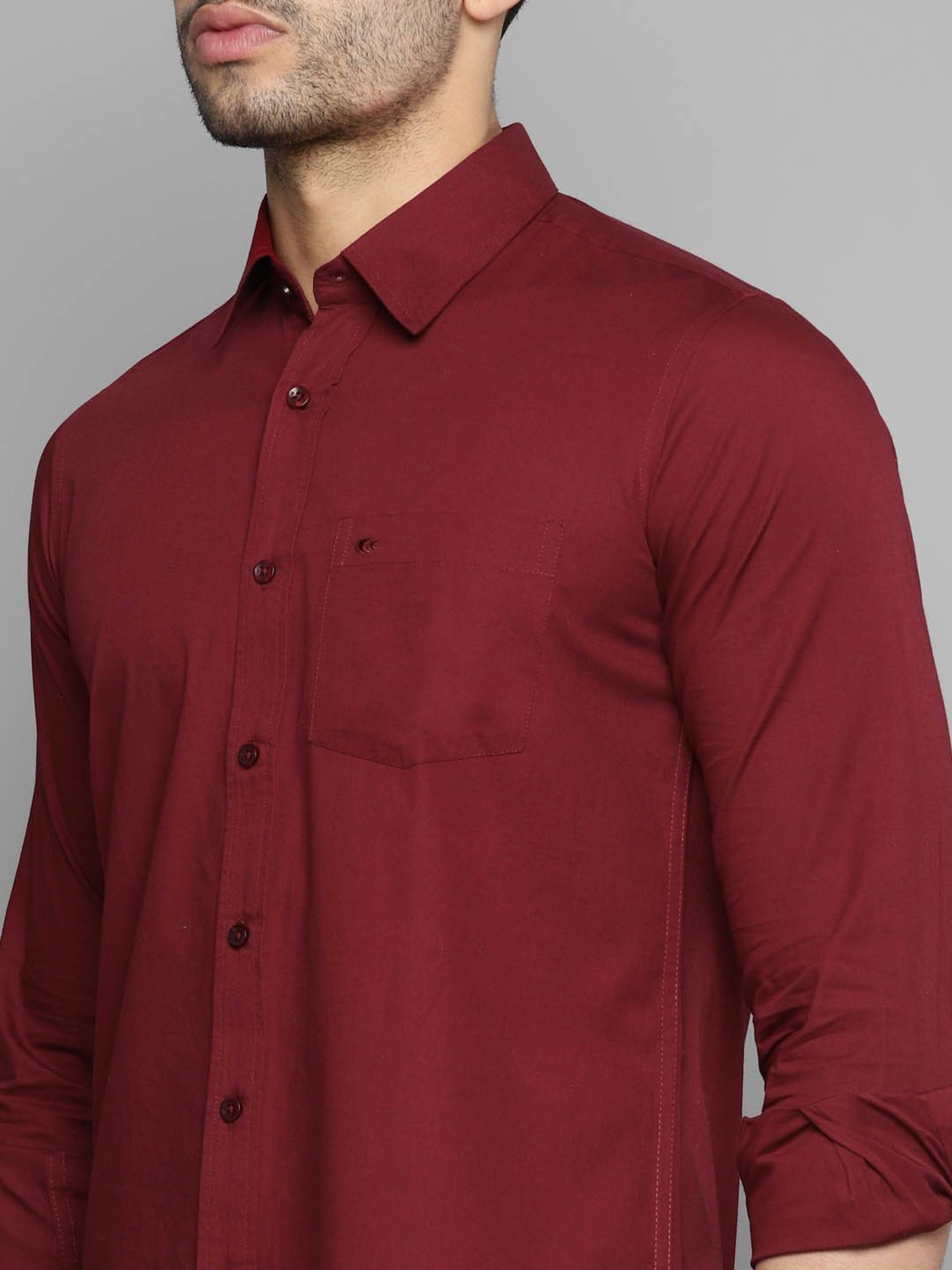 Allen cooper Maroon Regular Fit Shirt